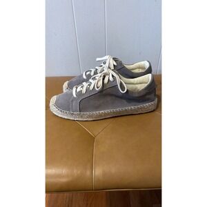 Soludos By Anthropology Grey Suede Espadrille Platform Lace Up Sneakers Size 9.5